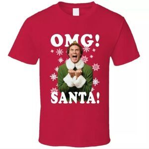 🔹️Elf Red Buddy the Elf "OMG! It's Santa!" Short Sleeve Top Small